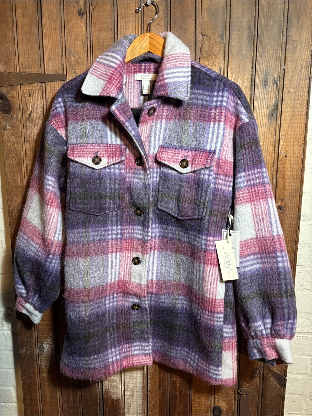 Forever 21 with Purpose Purple and Pink Plaid Shacket